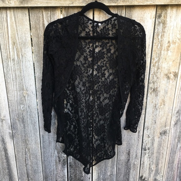 Sweaters - Black Lace Stretch Cardigan